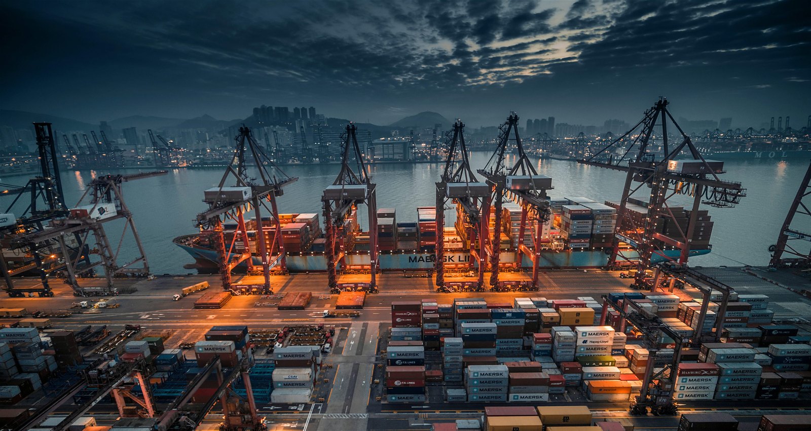 Illustrative shipping containers at a port